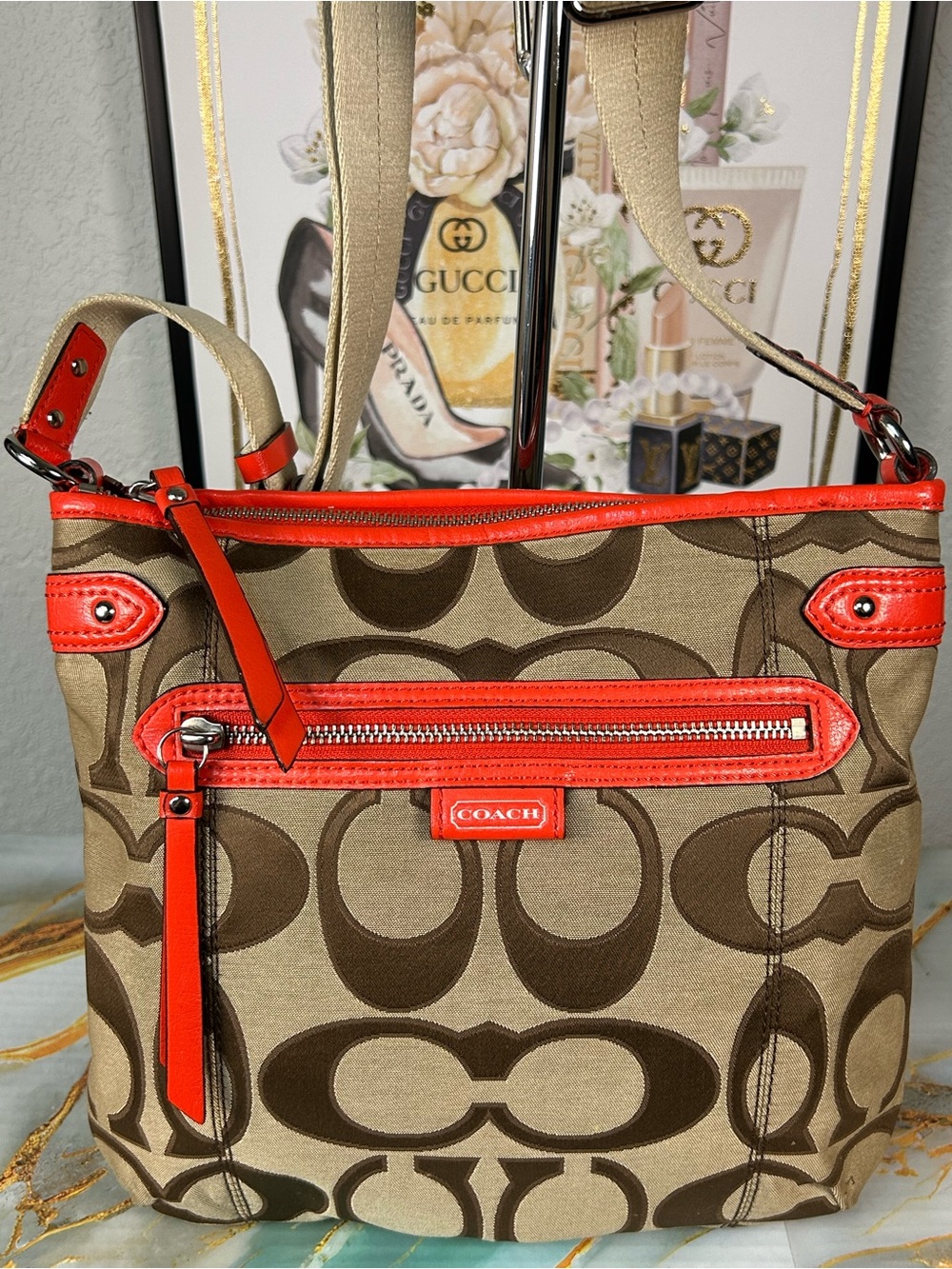 COACH 2013 Daisy Signature File Crossbody Bag in Khaki & Coral 😍🧡 - Picture 17 of 17
